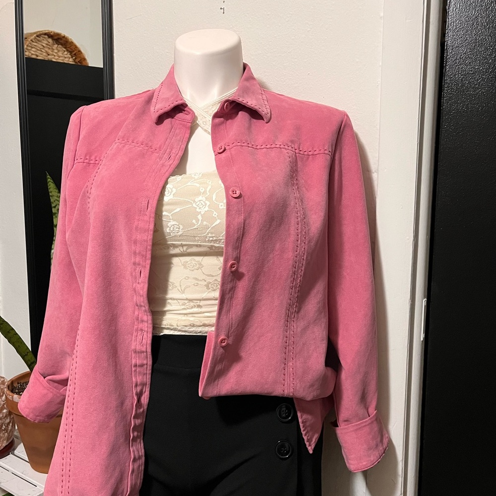 Women's Relativity Pink Stripe Long Sleeve Button